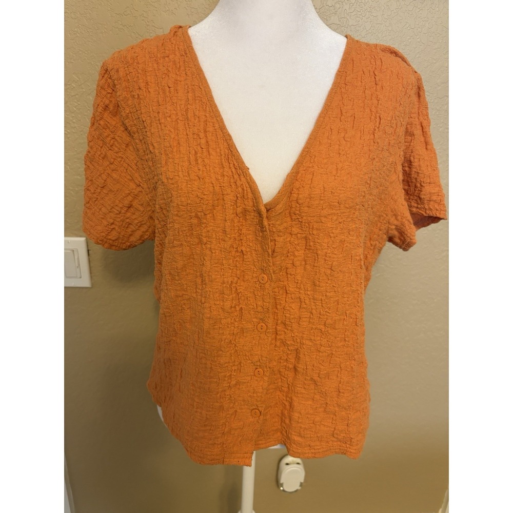 MNG Mango Textured Orange Button Down Crop Top, XL